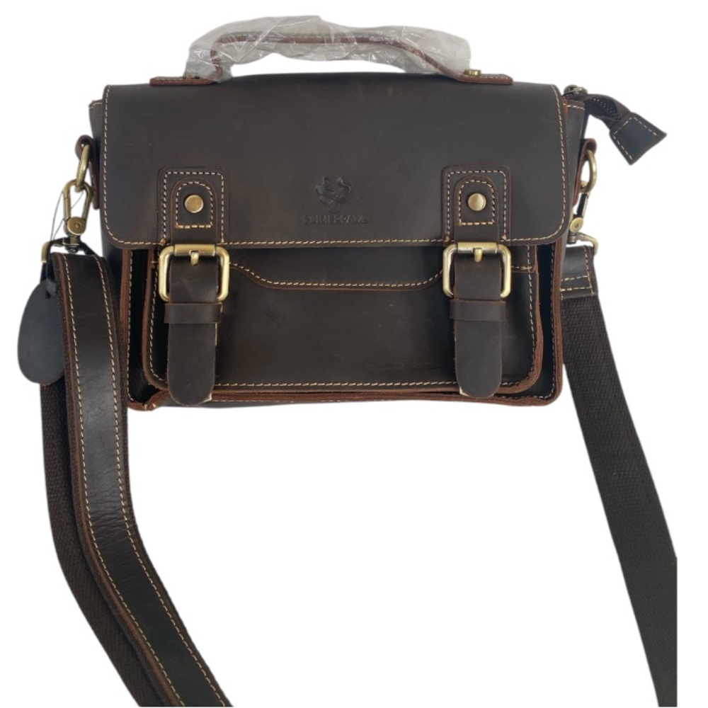 Humerpaul Leather Crossbody Messenger Bag Brown Commuter Satchel Brown NWT - Picture 5 of 14